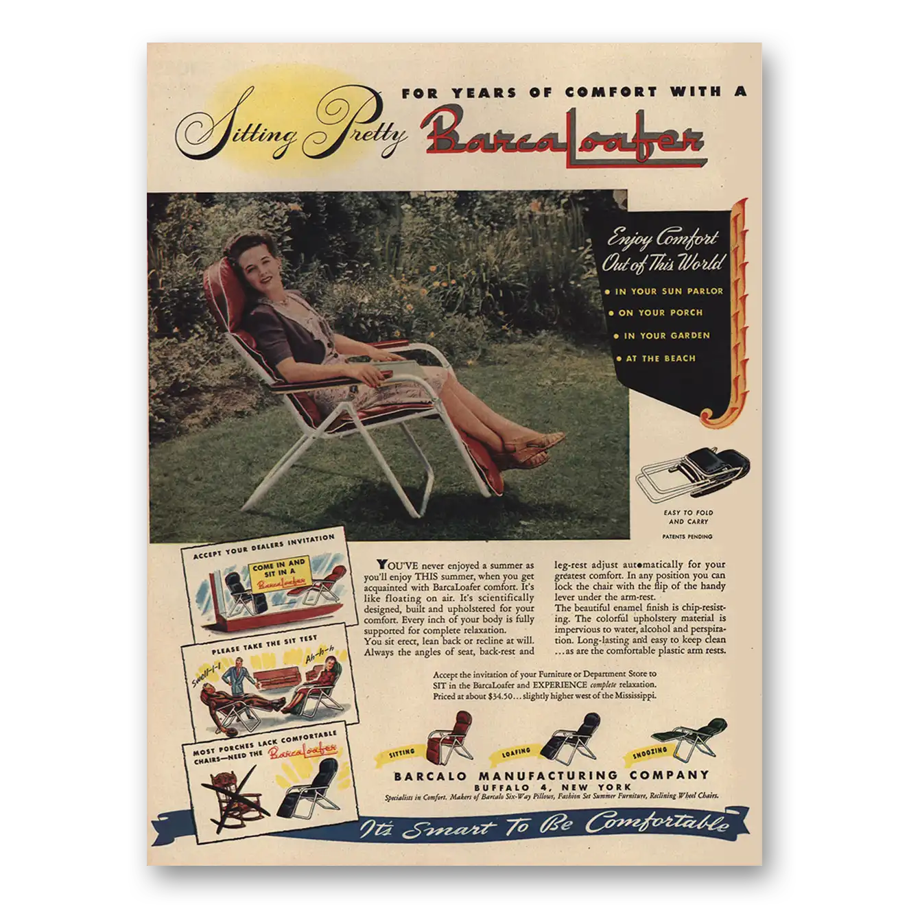 1947 BarcaLoafer Chair Sitting Pretty Vintage Magazine Print Ad