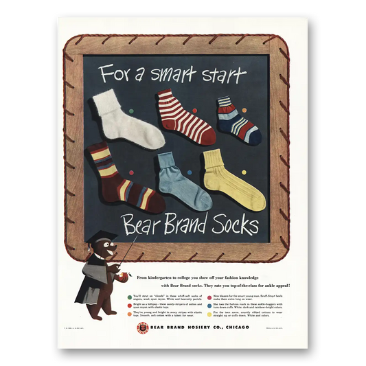 1947 Bear Brand Socks Smart Start Vintage Magazine Print Ad