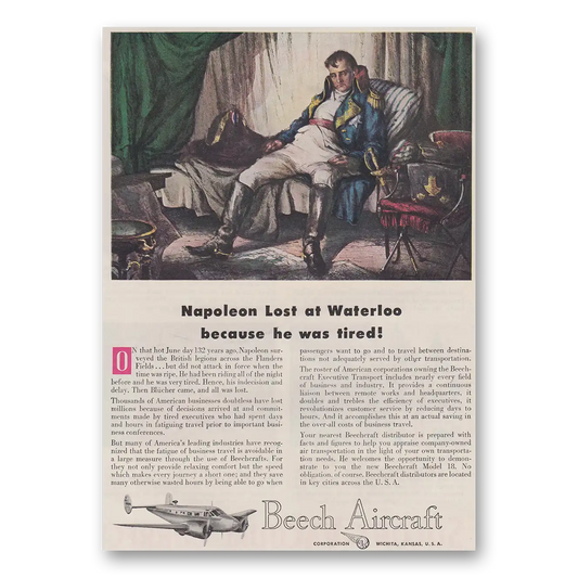 1947 Beechcraft Napoleon Lost at Waterloo Vintage Magazine Print Ad