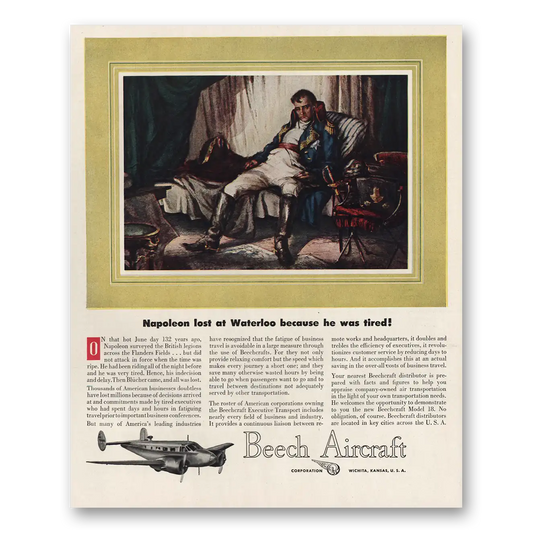 1947 Beechcraft Napoleon Lost at Waterloo Vintage Magazine Print Ad