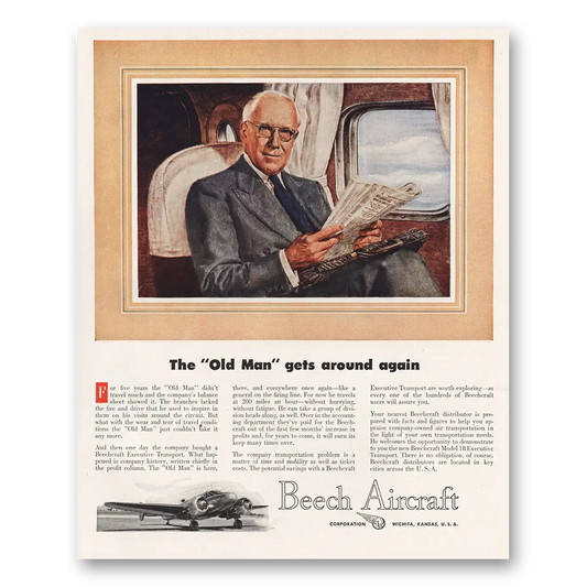 1947 Beechcraft Old Man Gets Around Again Vintage Magazine Print Ad