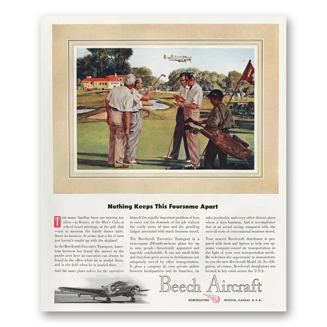 1947 Beechcraft Nothing Keeps This Foursome Apart Vintage Magazine Print Ad