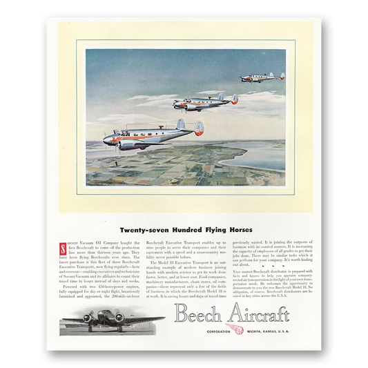 1947 Beechcraft Twenty Seven Hundred Flying Horses Vintage Magazine Print Ad