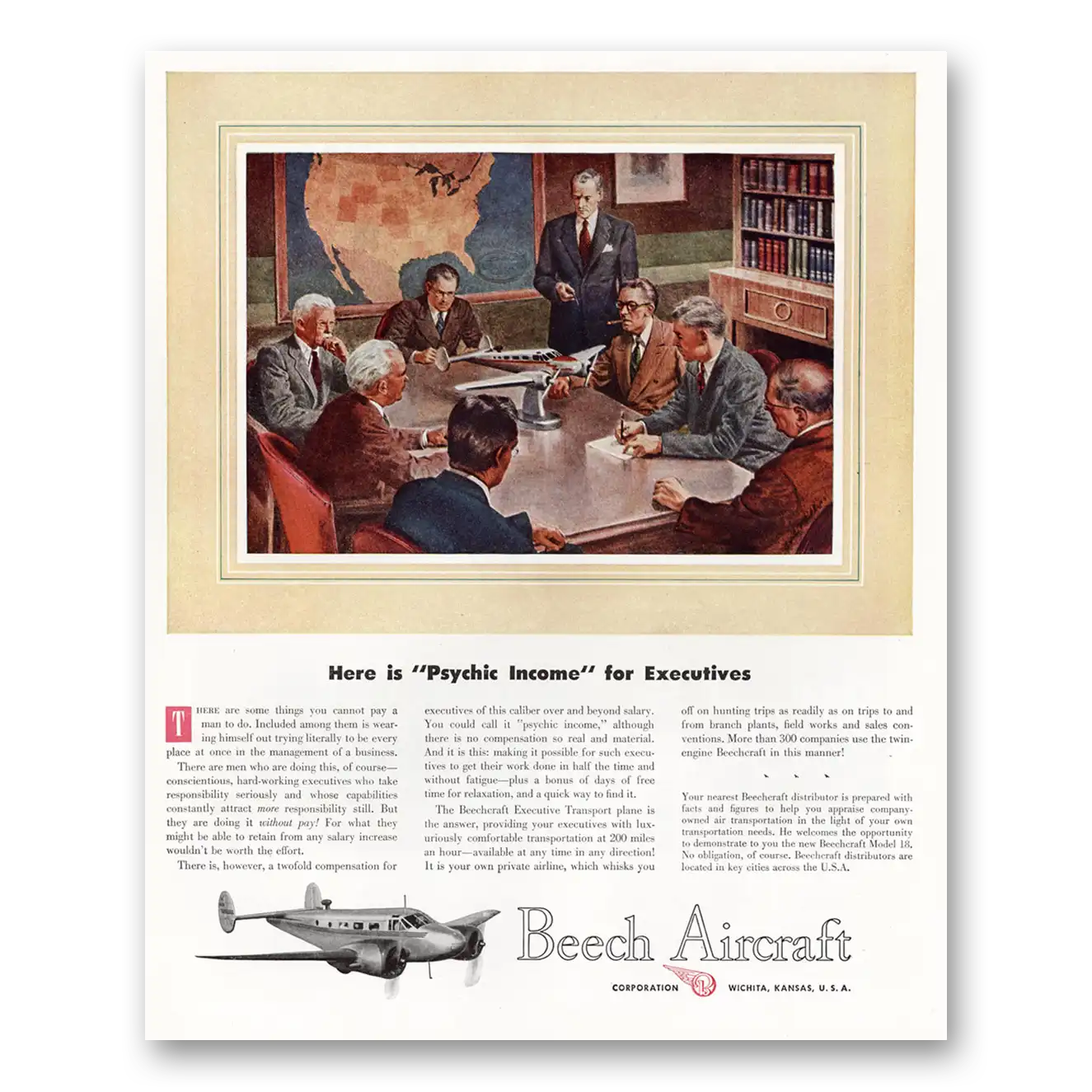 1947 Beechcraft Psychic Income for Executives Vintage Magazine Print Ad