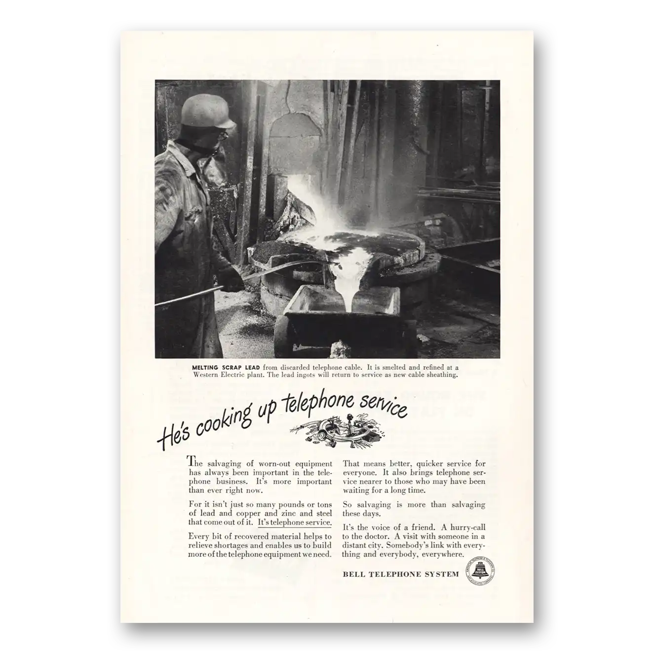 1947 Bell Telephone Cooking Up Telephone Service Vintage Magazine Print Ad