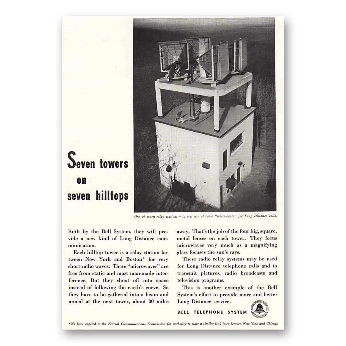 1947 Bell Telephone Seven Towers On Seven Hilltops Vintage Magazine Print Ad