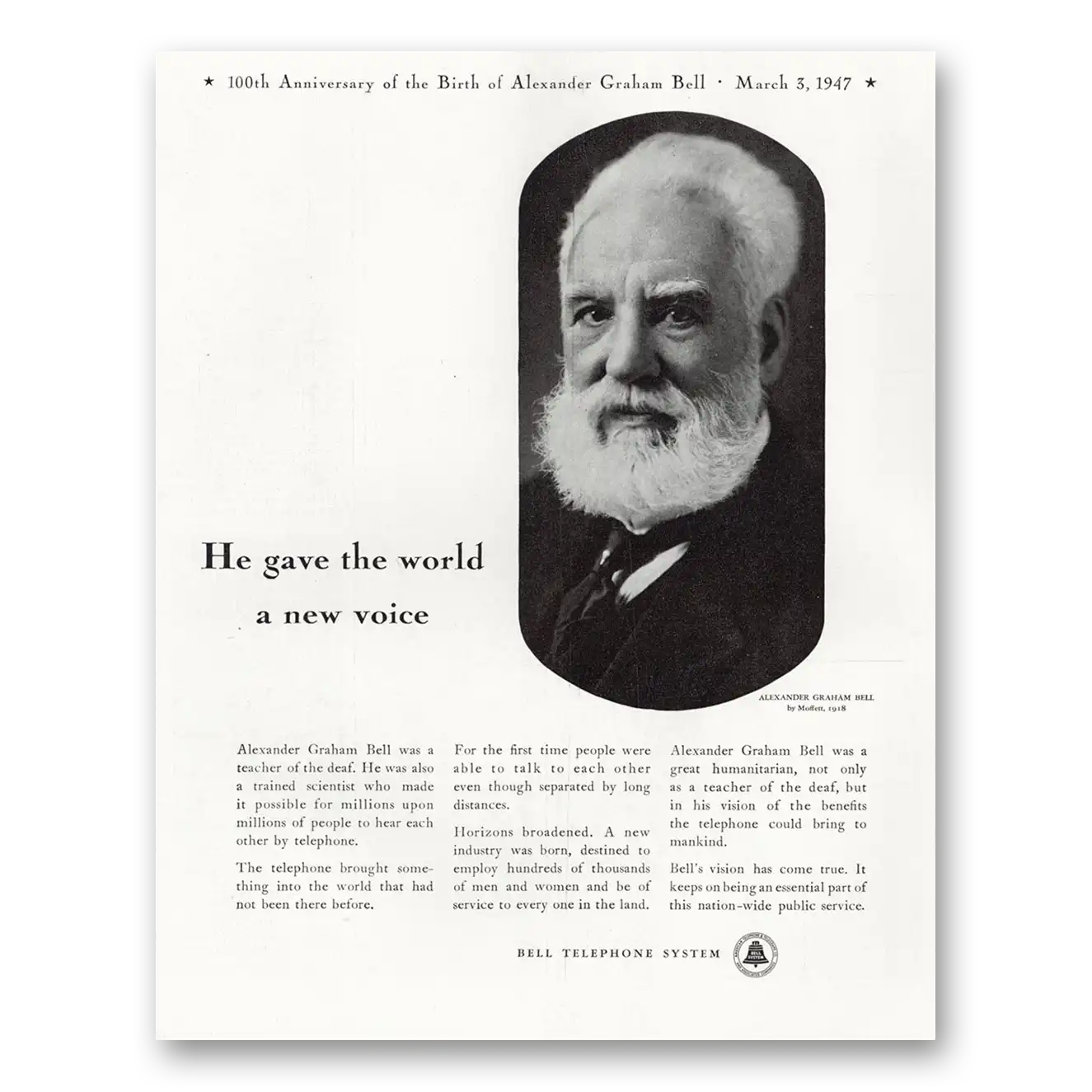 1947 Bell Telephone 100th Anniversary Birth of Alexander Graham Bell Vintage Magazine Print Ad