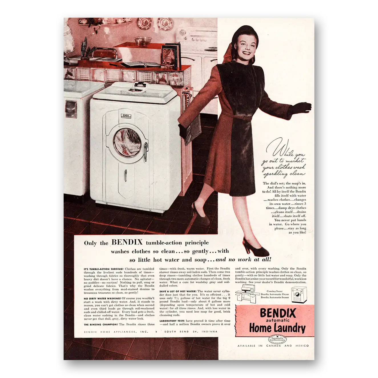 1947 Bendix Home Laundry Home Laundry Tumble Action Principle Vintage Magazine Print Ad