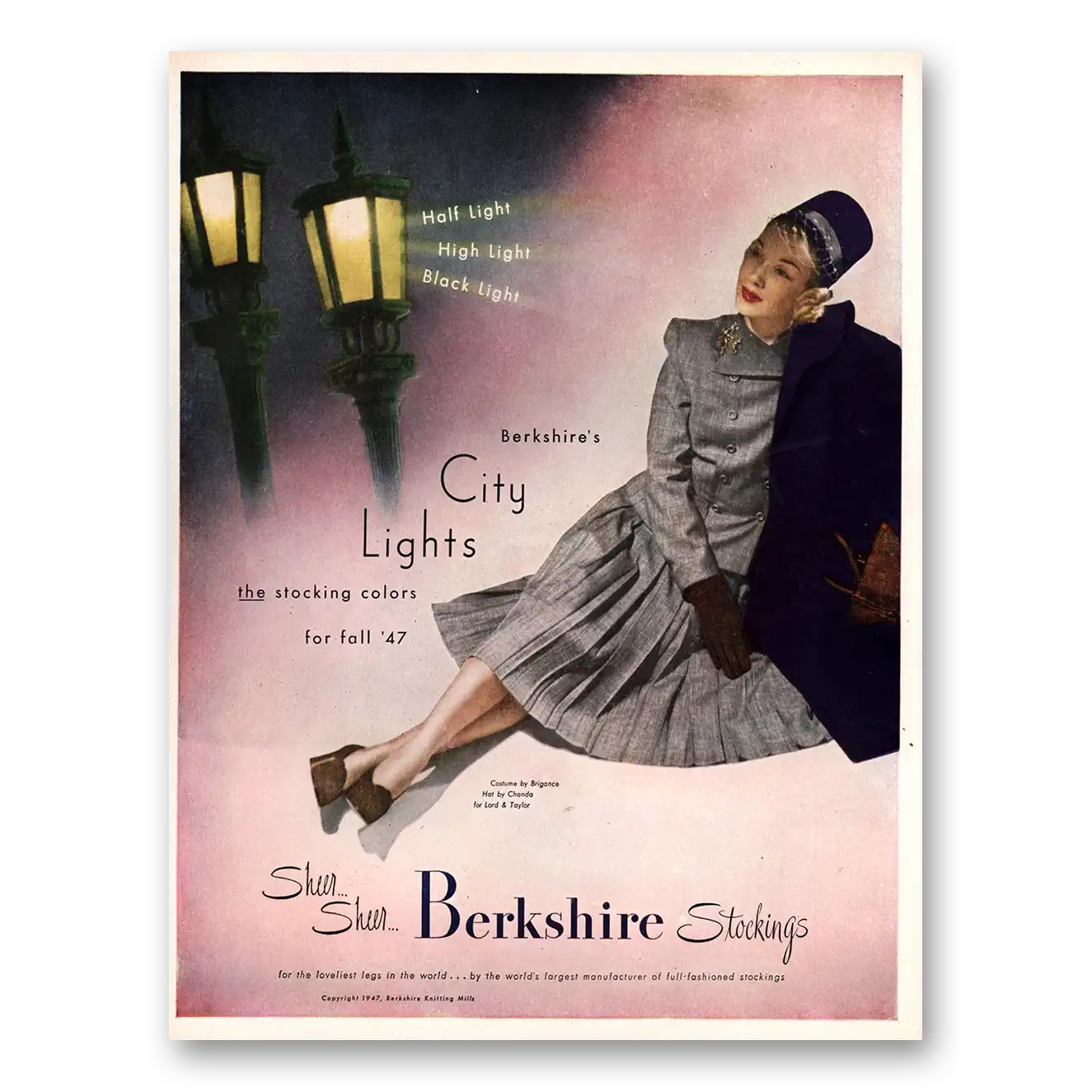 1947 Berkshire Stockings City Lights Stocking Colors Vintage Magazine Print Ad