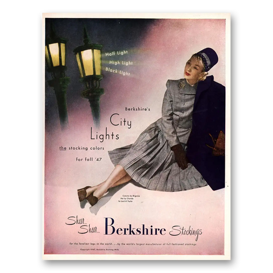 1947 Berkshire Stockings City Lights Stocking Colors Vintage Magazine Print Ad