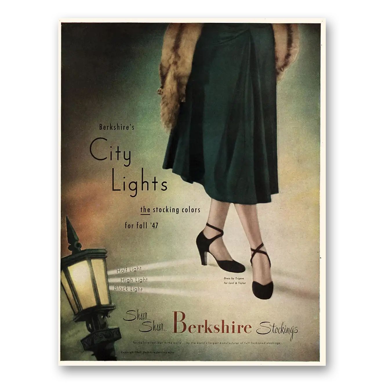 1947 Berkshire Stockings City Lights Stocking Colors Fall 47 Vintage Magazine Print Ad