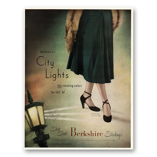 1947 Berkshire Stockings City Lights Stocking Colors Fall 47 Vintage Magazine Print Ad