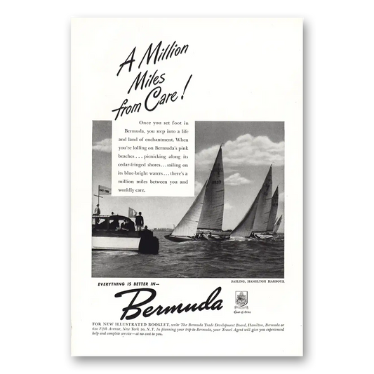 1947 Bermuda Million Miles to Care Hamilton Harbour Vintage Magazine Print Ad