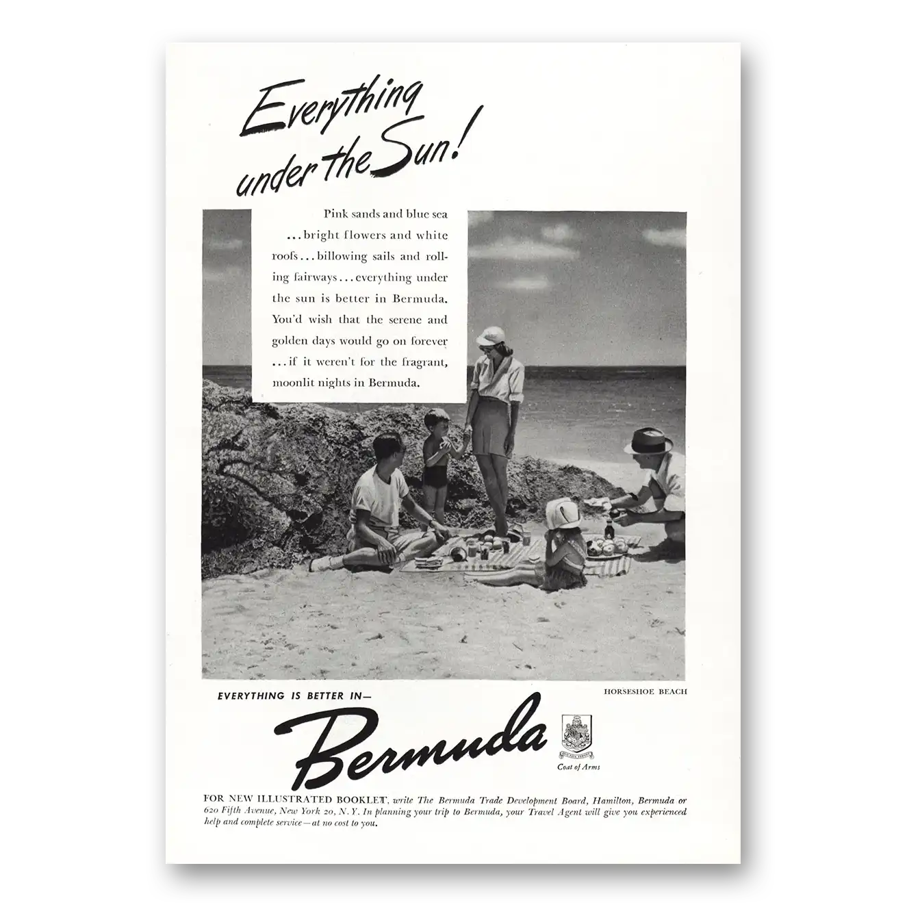 1947 Bermuda Everything Under the Sun Horseshoe Beach Vintage Magazine Print Ad