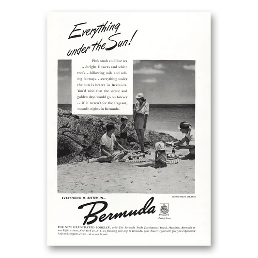 1947 Bermuda Everything Under the Sun Horseshoe Beach Vintage Magazine Print Ad