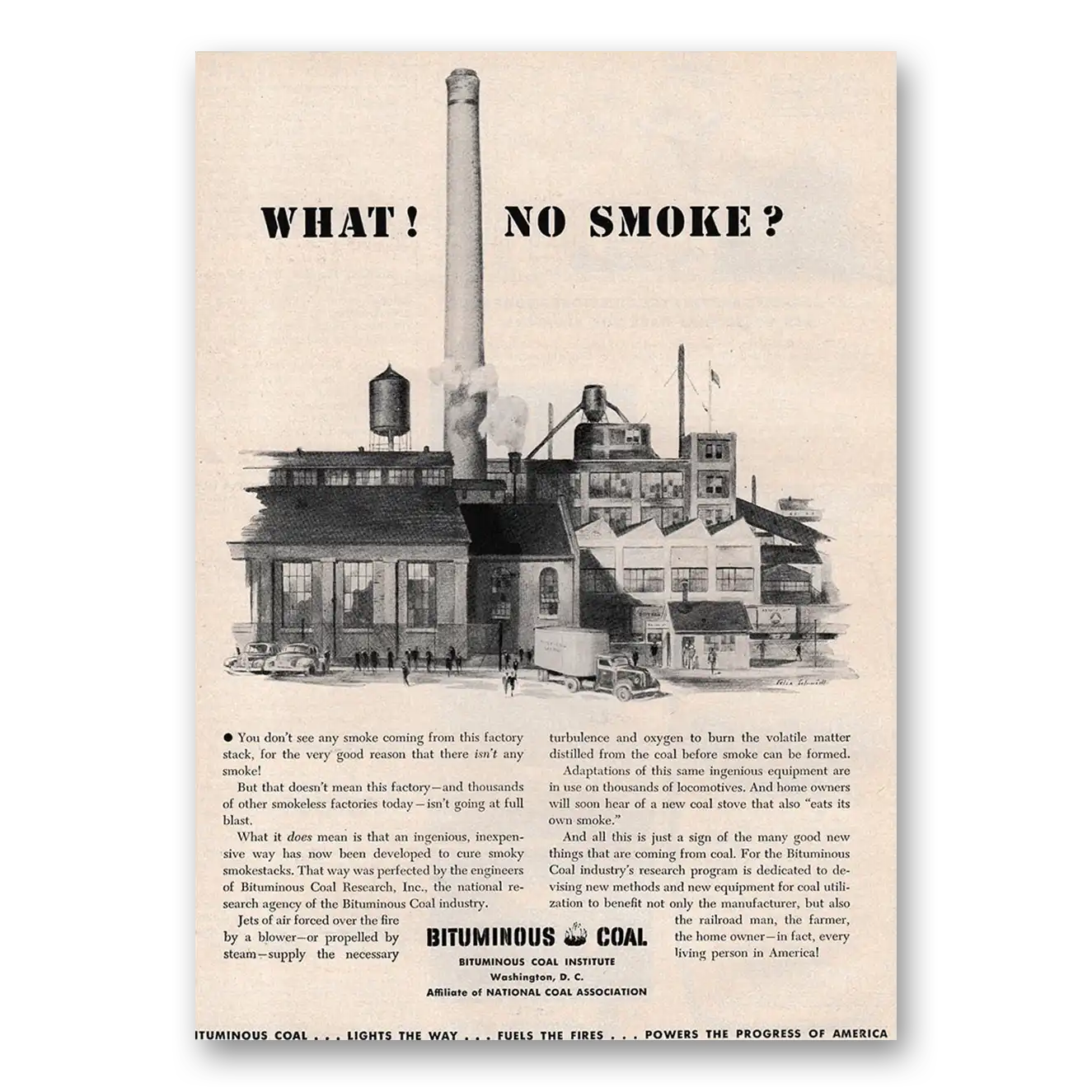 1947 Bituminous Coal What No Smoke Vintage Magazine Print Ad