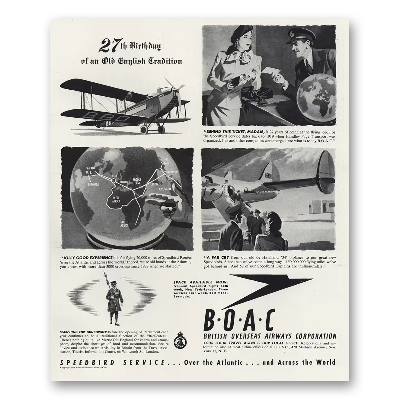 1947 British Airways BOAC Birthday Old English Tradition Vintage Magazine Print Ad