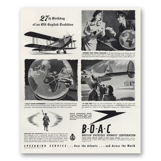 1947 British Airways BOAC Birthday Old English Tradition Vintage Magazine Print Ad