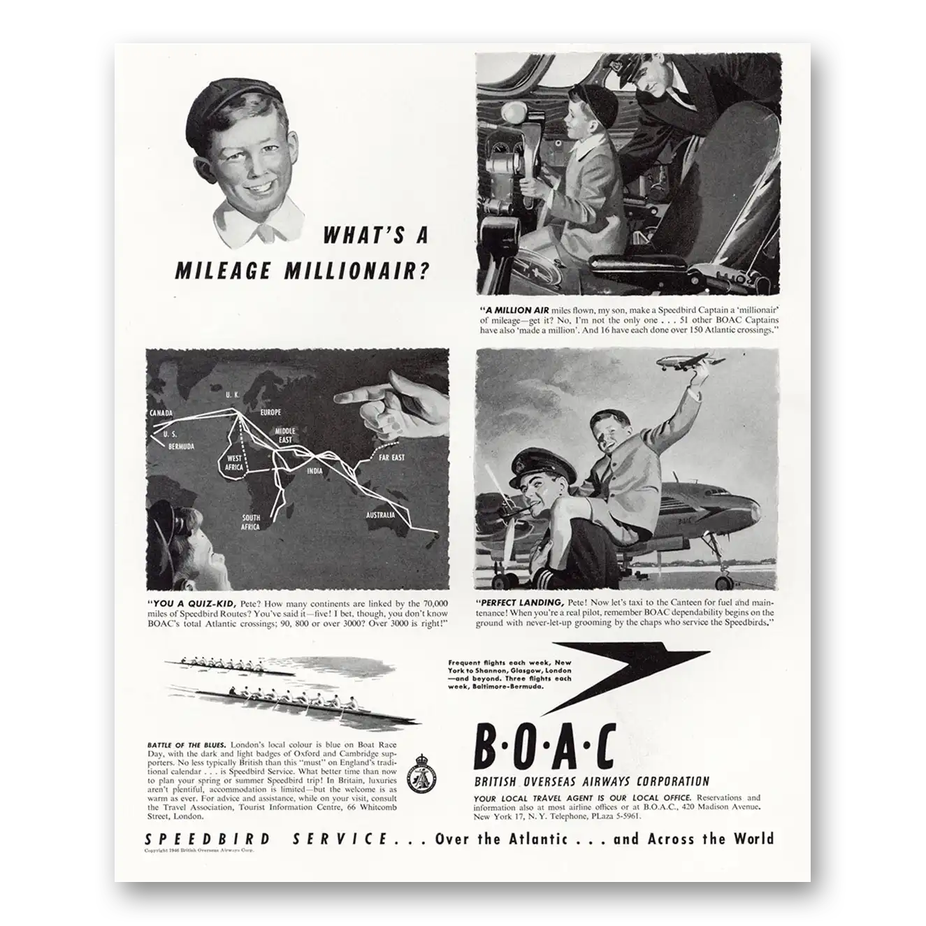 1947 British Airways BOAC Whats a Mileage Millionair Vintage Magazine Print Ad