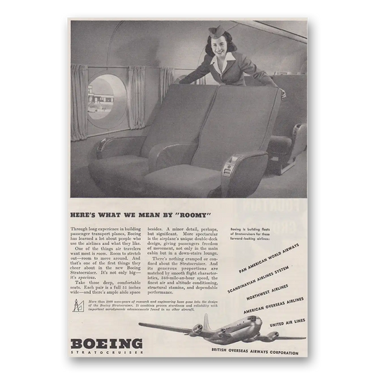 1947 Boeing Stratocruiser Heres What We Mean By Roomy Vintage Magazine Print Ad