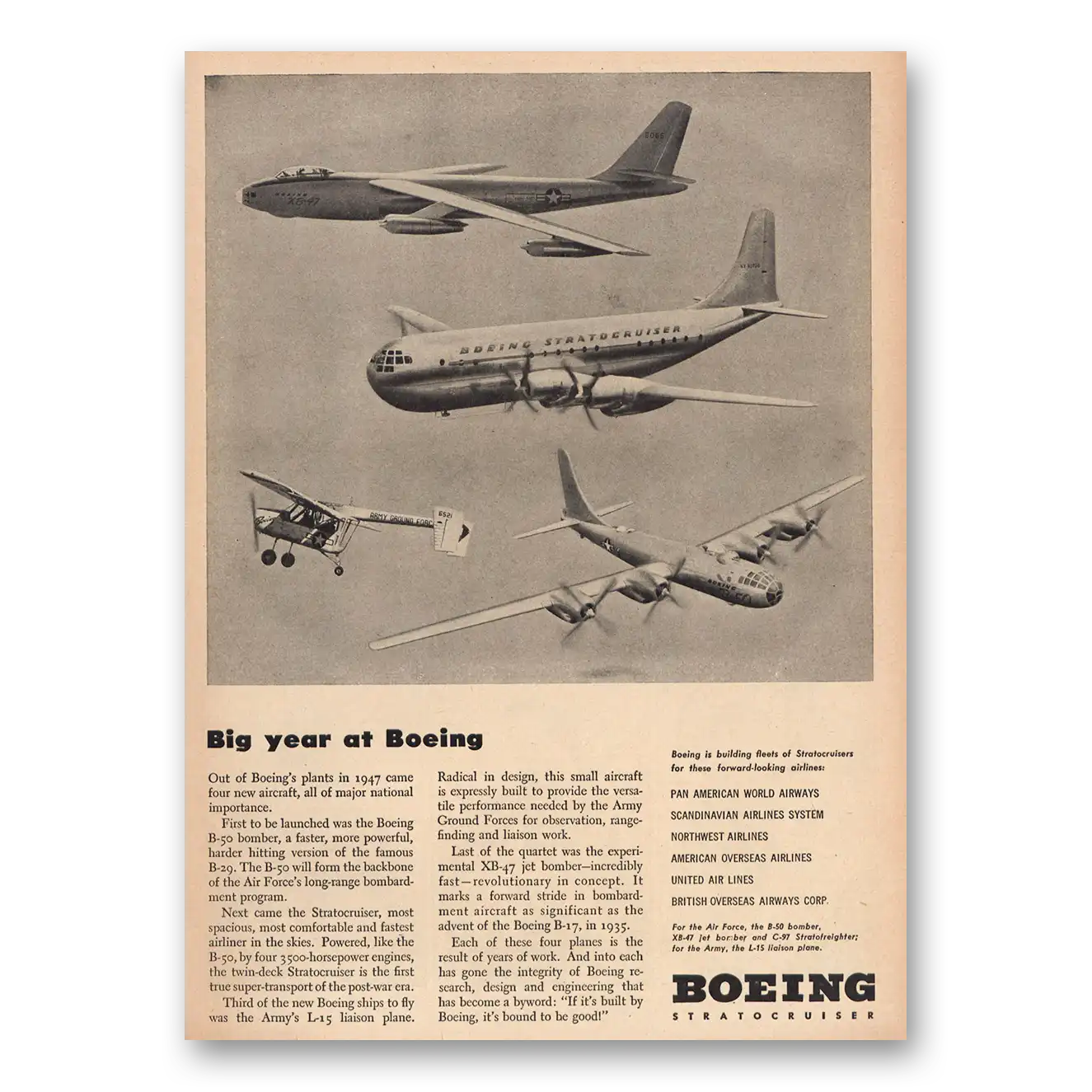 1947 Boeing Big Year at Boeing Vintage Magazine Print Ad