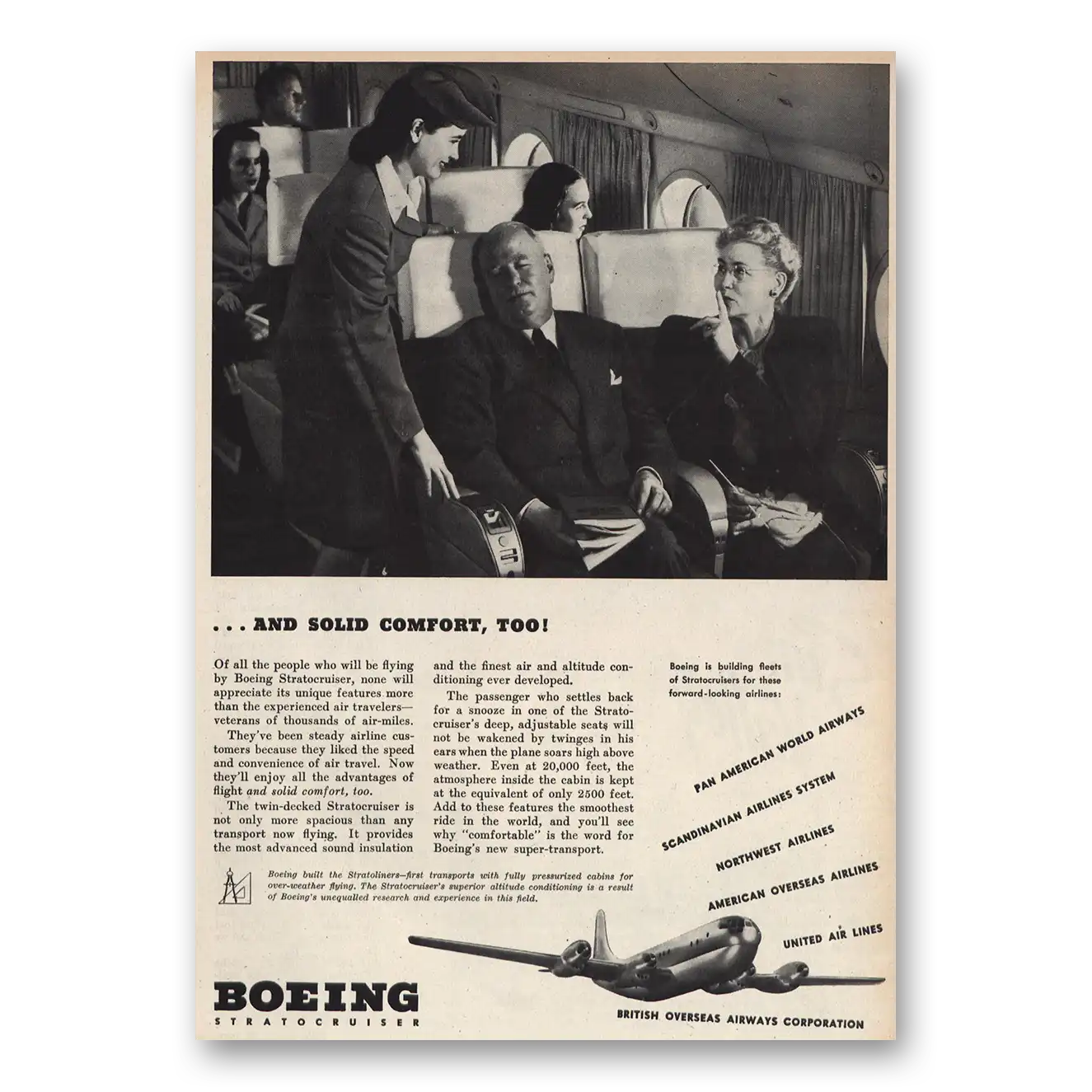 1947 Boeing And Solid Comfort Too Vintage Magazine Print Ad