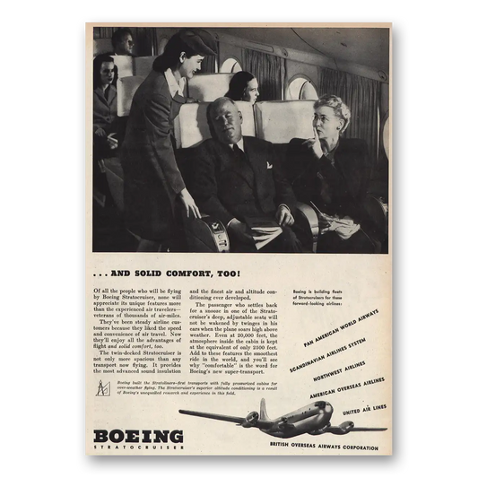 1947 Boeing And Solid Comfort Too Vintage Magazine Print Ad