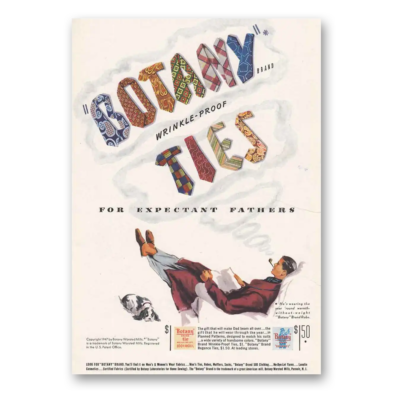 1947 Botany Ties Wrinkle Proof Vintage Magazine Print Ad