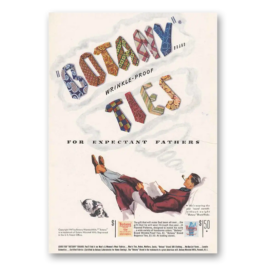 1947 Botany Ties Wrinkle Proof Vintage Magazine Print Ad