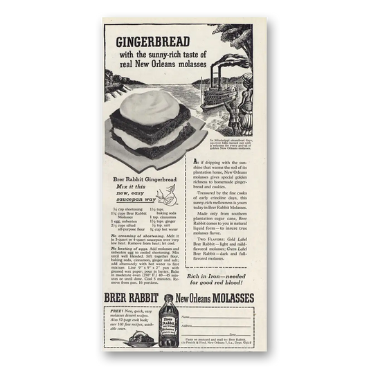 1947 Brer Rabbit Molasses New Orleans Molasses Gingerbread Vintage Magazine Print Ad