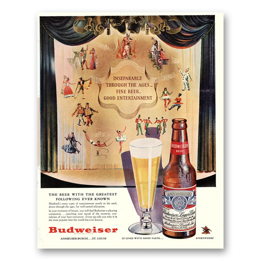 1947 Budweiser Beer Inseparable Through the Ages Vintage Magazine Print Ad