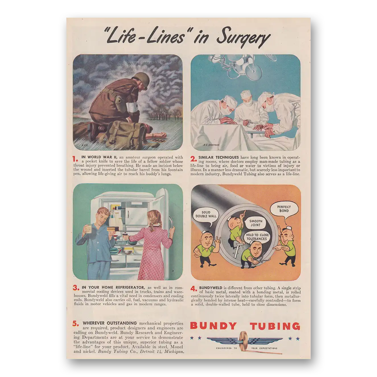 1947 Bundy Tubing Life Lines In Surgery Vintage Magazine Print Ad