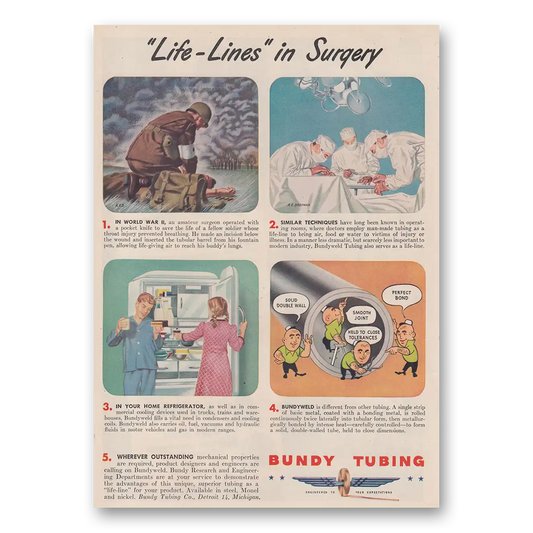 1947 Bundy Tubing Life Lines In Surgery Vintage Magazine Print Ad