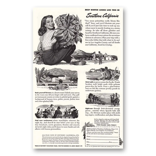 1947 Southern California Deep Winter Vintage Magazine Print Ad