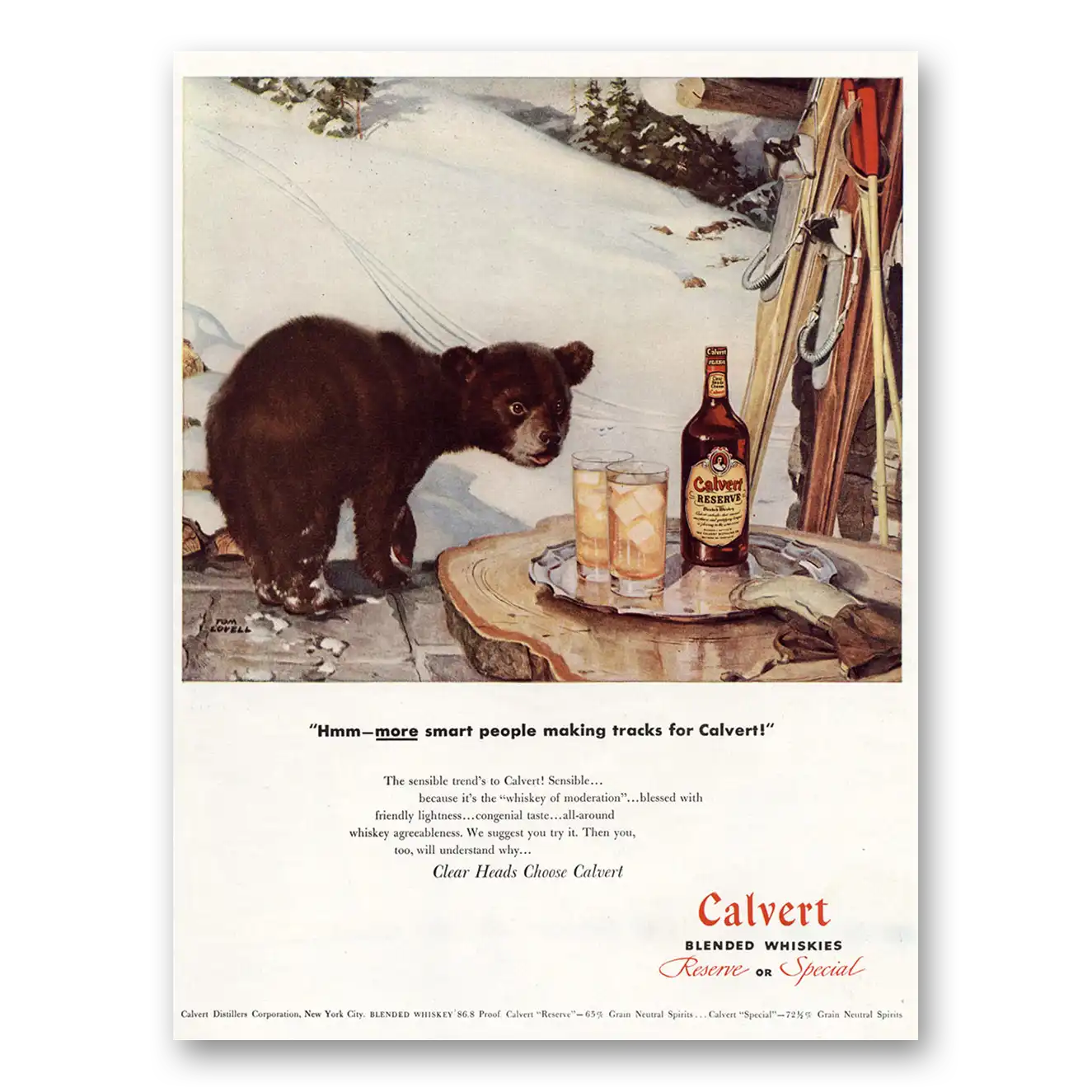 1947 Calvert Reserve More Smart People Making Tracks Vintage Magazine Print Ad