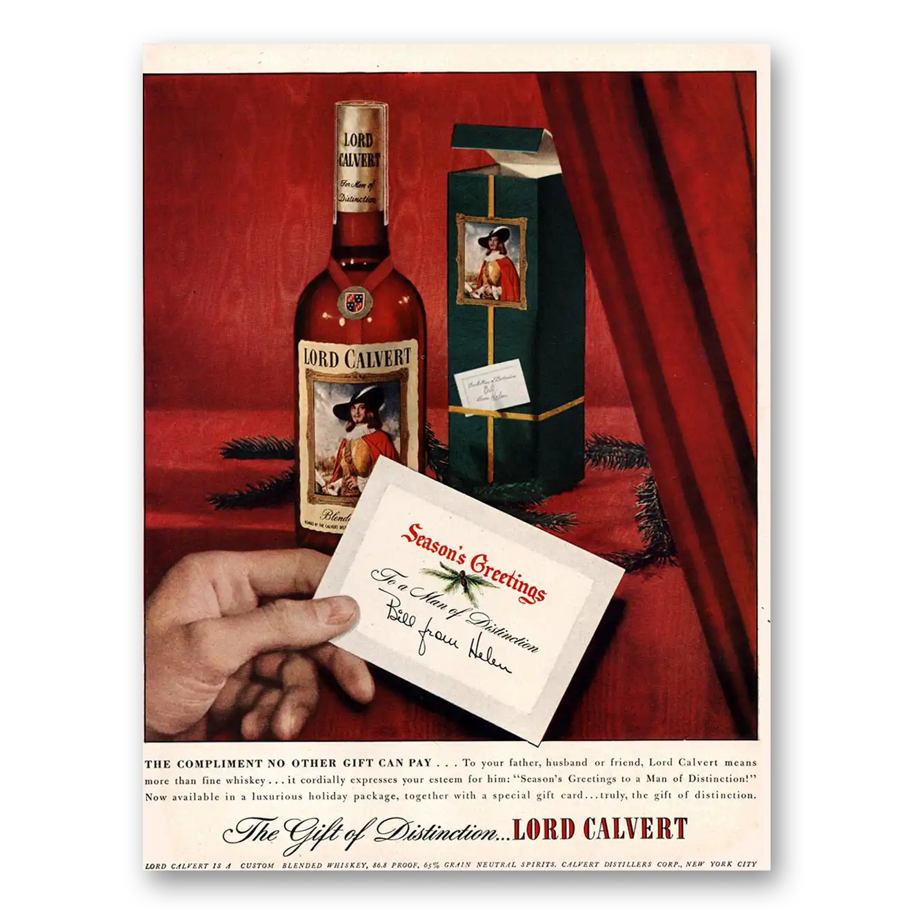 1947 Lord Calvert Whiskey Seasons Greetings Vintage Magazine Print Ad