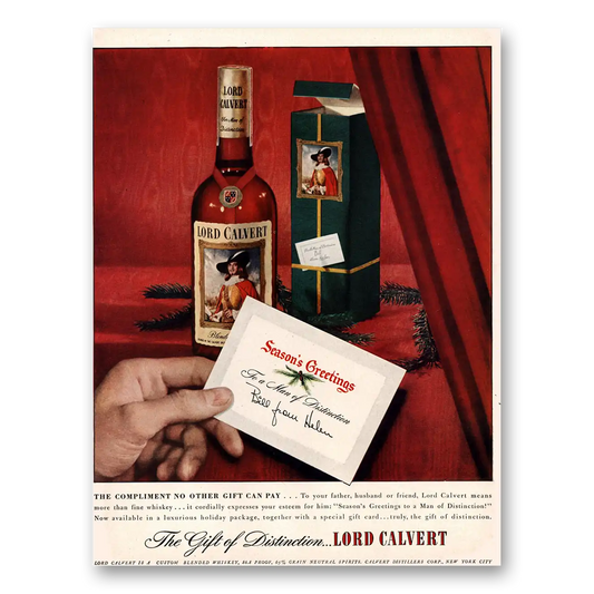 1947 Lord Calvert Whiskey Seasons Greetings Vintage Magazine Print Ad