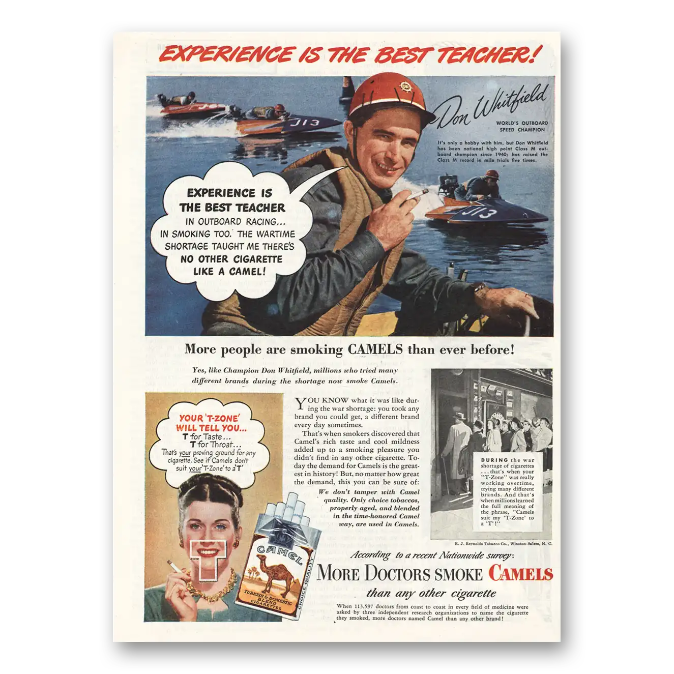 1947 Camel Cigarettes Don Whitfield Outboard Speed Champion Vintage Magazine Print Ad