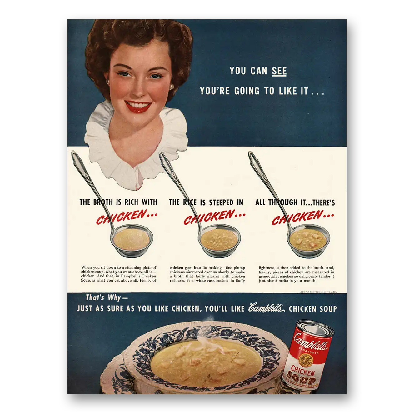 1947 Campbells Chicken Soup You Can See You're Going to Like It Vintage Magazine Print Ad