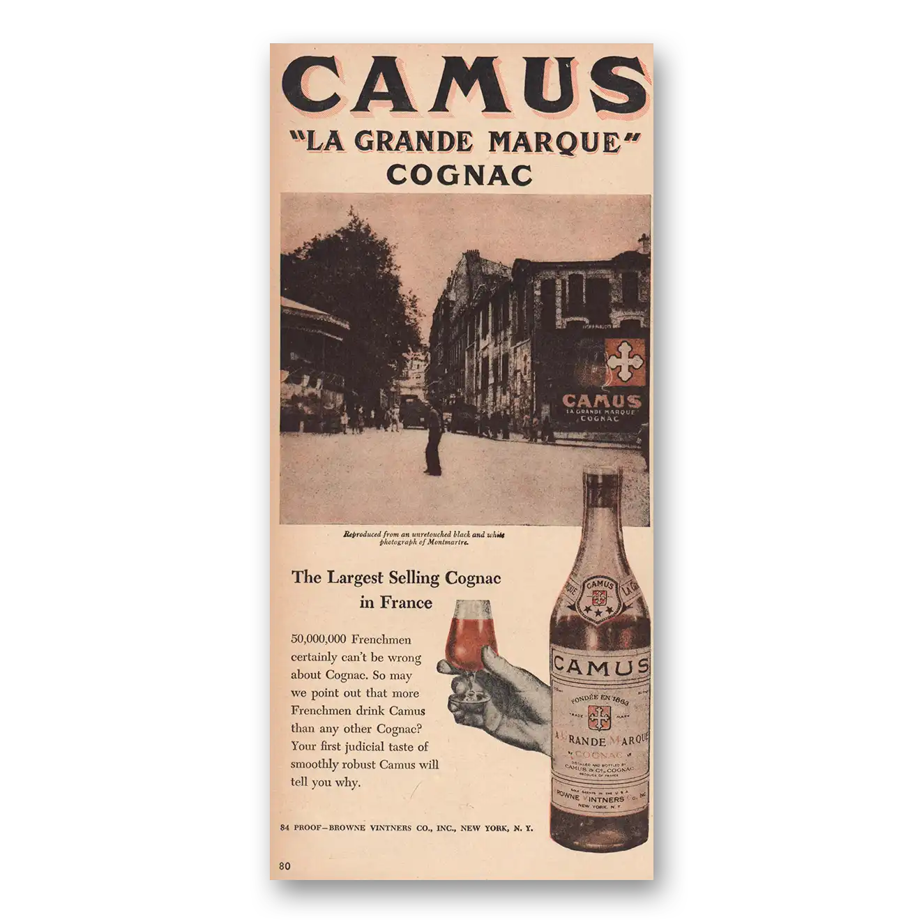 1947 Camus Cognac La Grande Marque Vintage Magazine Print Ad