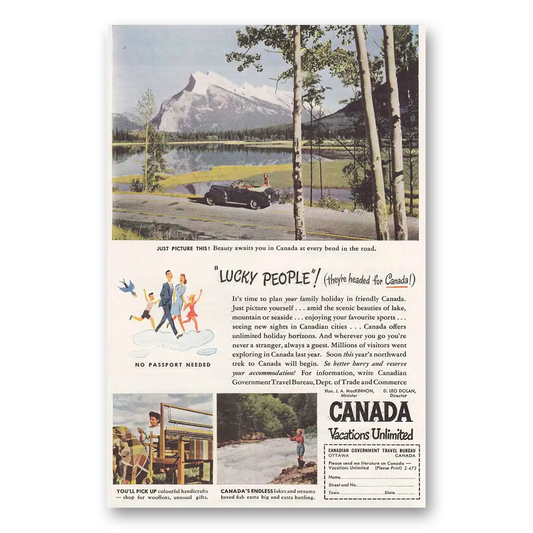 1947 Canada Vacations Unlimited Lucky People Vintage Magazine Print Ad