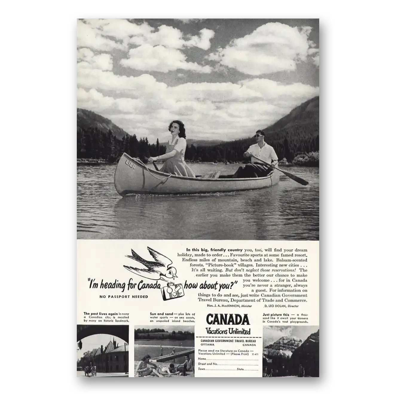 1947 Canada Heading for Canada Vintage Magazine Print Ad