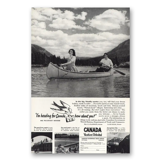 1947 Canada Heading for Canada Vintage Magazine Print Ad