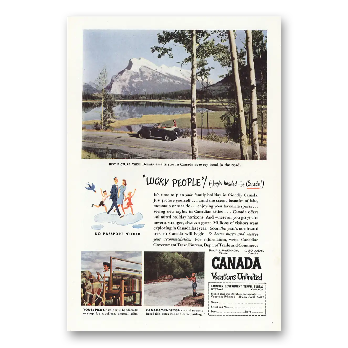 1947 Canada Lucky People They're Headed for Canada Vintage Magazine Print Ad