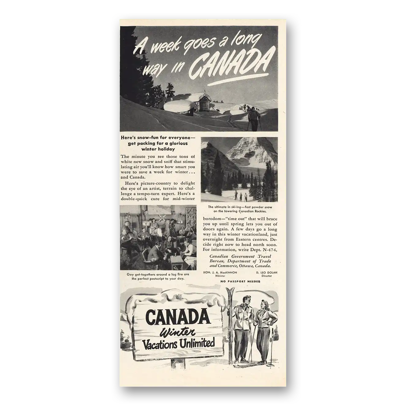 1947 Canada Week Goes a Long Way Vintage Magazine Print Ad