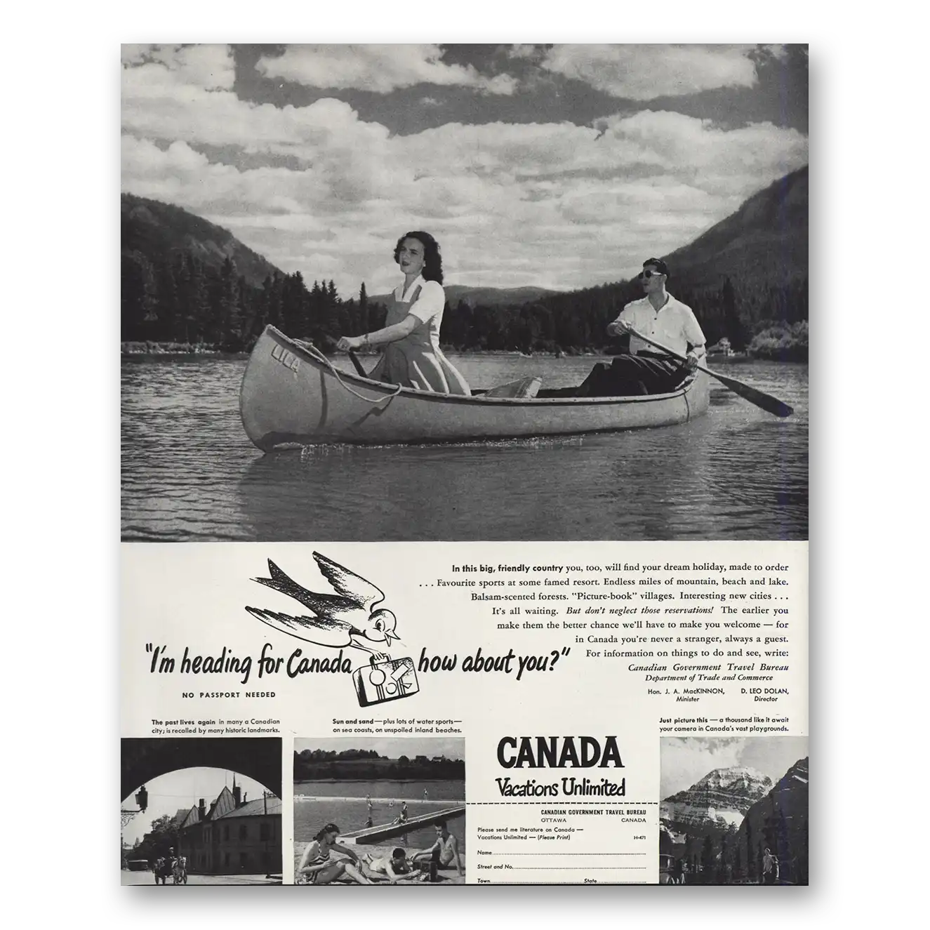 1947 Canada Heading for Canada Vintage Magazine Print Ad