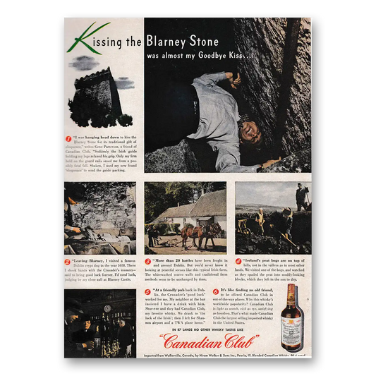 1947 Canadian Club Kissing the Blarney Stone Vintage Magazine Print Ad