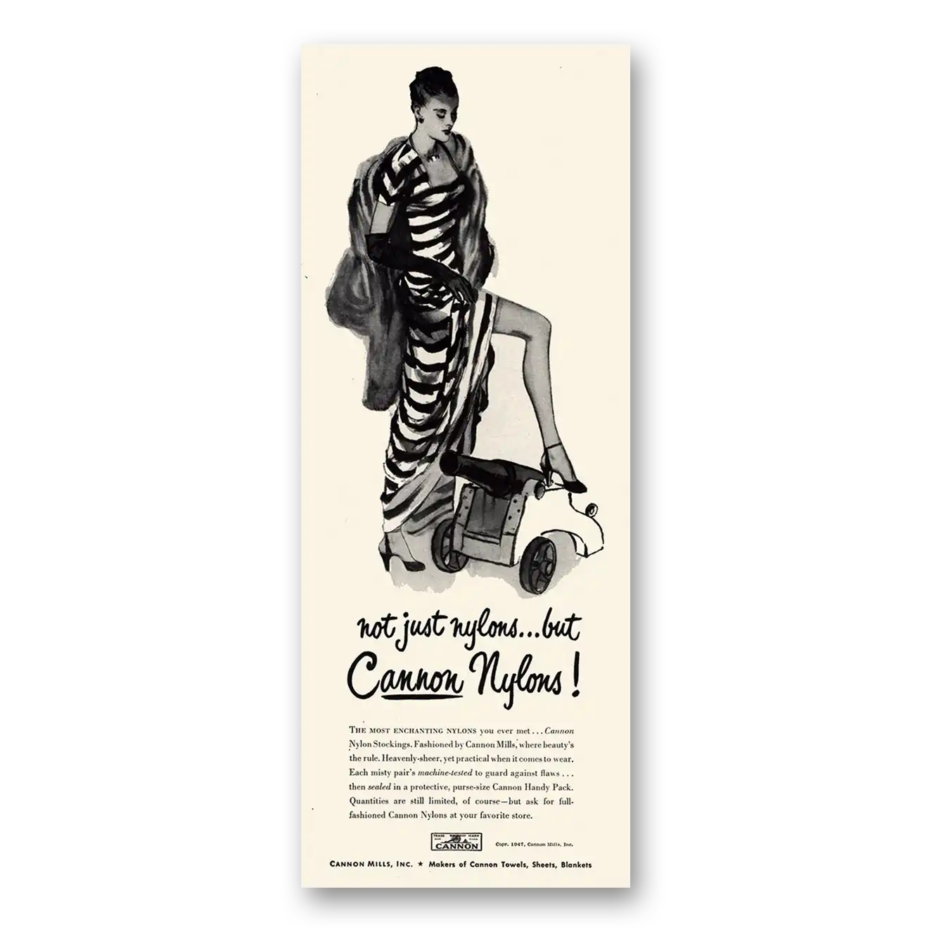 1947 Cannon Stockings Not Just Nylons Vintage Magazine Print Ad