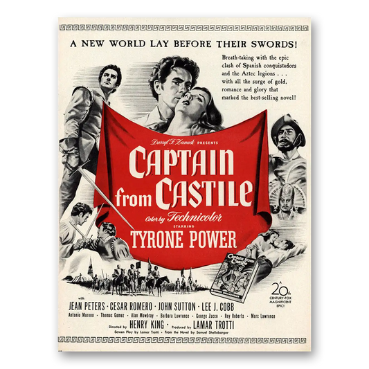 1947 Captain From Castile Movie Promo Tyrone Power and Jean Peters Vintage Magazine Print Ad