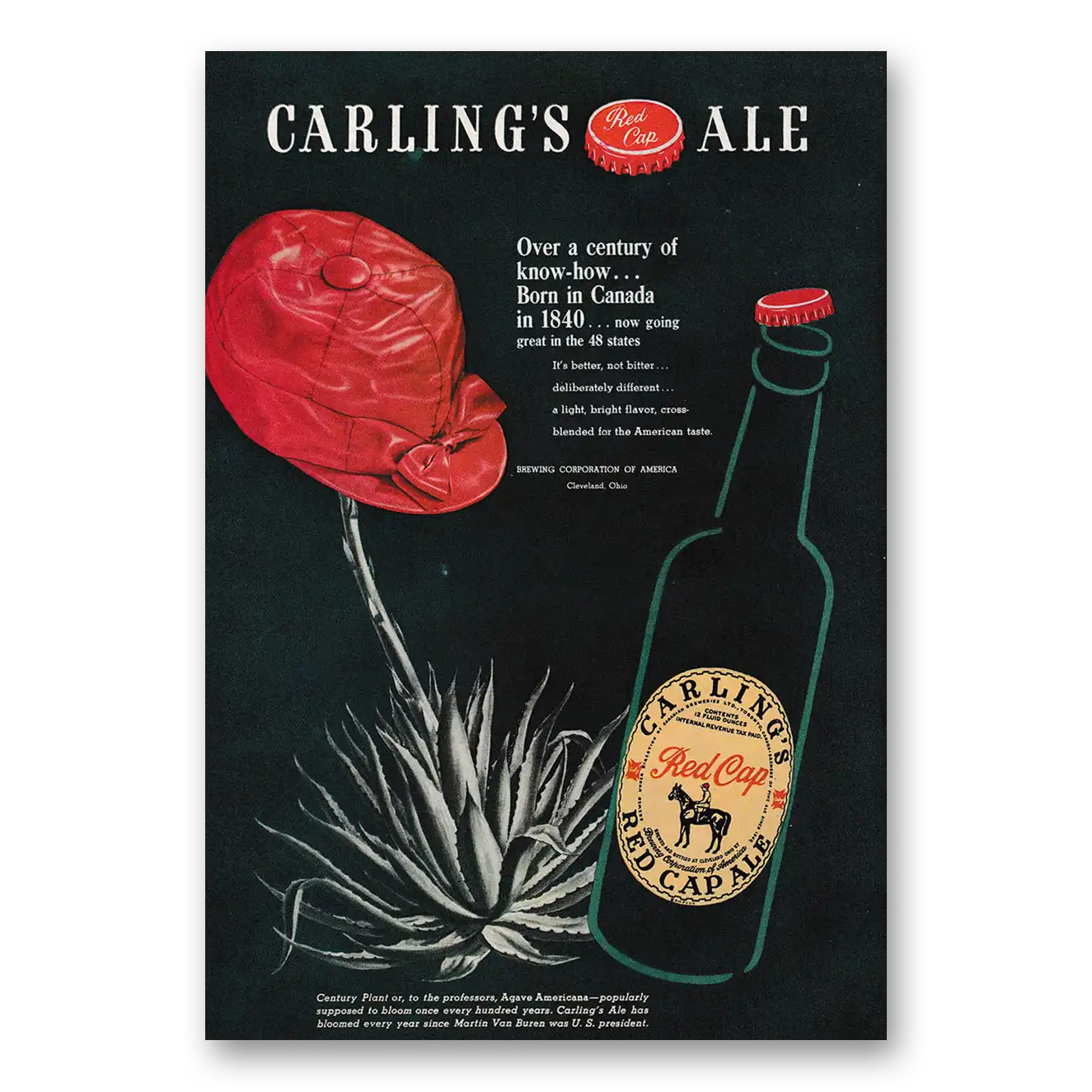 1947 Carlings Red Cap Ale Over a Century of Know How Vintage Magazine Print Ad